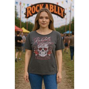Rockabilly Reunion 2022 Graphic Tee Sugar Skull Rose Gothic XL